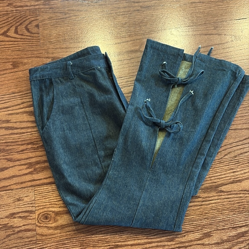 TOV Los Angeles women’s cotton flare jeans split flare tie denim golden 38 / 6